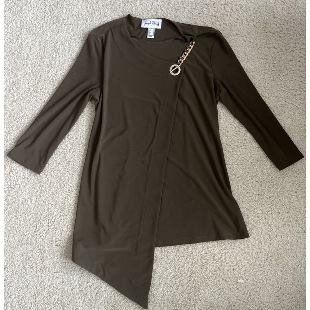 Joseph Ribkoff Wrap Style Tunic w/ Gold Accent Brown Womens Size 6